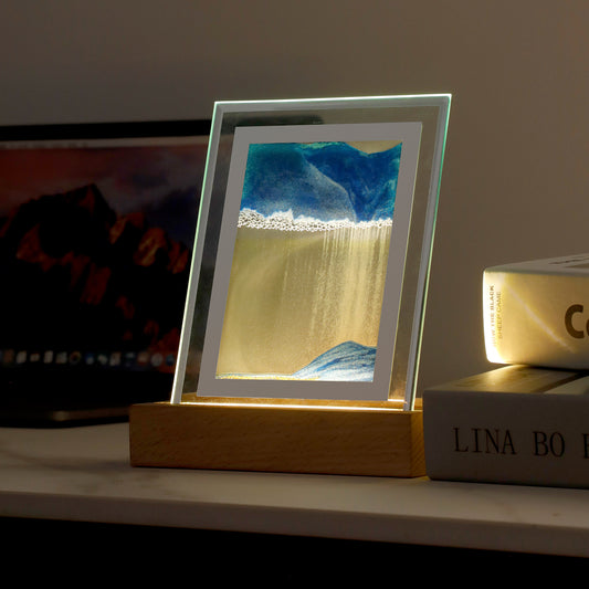 USB LED Desk Table Night Lamp with Flowing Sand Art - Sandscape Light, Perfect Bedroom Bedside Craft Gift and Home Decor